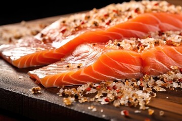Wall Mural - close up of cedar smoked salmon with cracked pepper