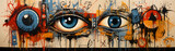 Fototapeta Paryż - Colored Graffiti In The Form Of Big Eyes. Illustration On The Theme Of Exhibitions And Art And Graphic Illustrations. Generative AI