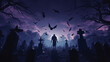 Graveyard silhouette Halloween abstract background.