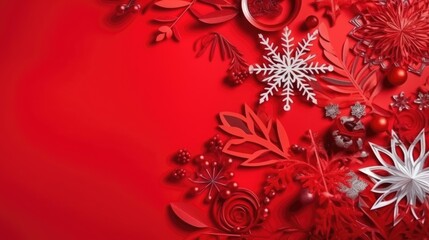 Aufkleber - Christmas background with blank red Christmas elements design for text space, Christmas ball with red blank space background design