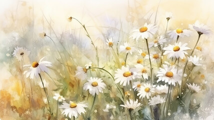 Wall Mural - daisies watercolor drawing freedom summer july,