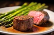 smoky grilled filet mignon with a side of asparagus