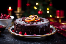 Delicious Vegan Mulled Wine Chocolate Cake In Natural Daylight.