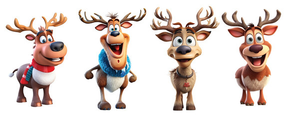 Christmas funny deer 3D funny character cartoon with transparent background