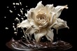chocolate flower is poured with melted white chocolate