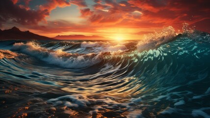 Wall Mural - Sunset with wind waves.