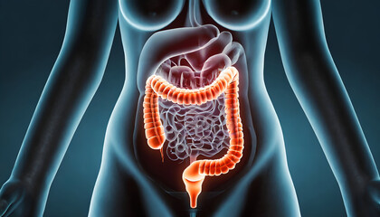 3D Visualization of the Anterior Human Large Intestine Tract in Digestive System. Generative AI