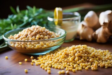 Canvas Print - peeling chickpeas before blending into hummus