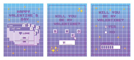 Aufkleber - Valentine's Day poster or card in game style with retro buttons. Old computer aesthetics from 90s, 00s. Vector illustration
