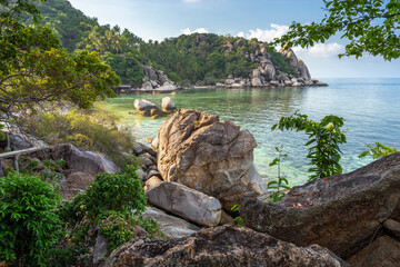 Wall Mural - Landscape of scenic tropical paradise rocky Freedom Beach on Koh Tao island in Thailand in the morning - top travel beautiful destinations for vacations