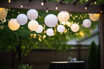 Poster - paper lanterns hanging in an outdoor setting