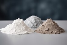 Powdery Substances Separated On Gray Surface Gypsum, Clay, Diatomite