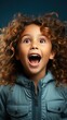 Portrait of happy excited amazed open mouth kid child girl look in copyspace on background. People portrait illustration. Generative AI