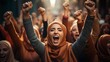 Women, wearing in hijabs, protesters fighting for their rights. AI generation