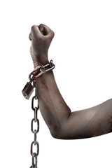 Sticker - The hand of a scary zombie with blood and wounds tied on the iron chain