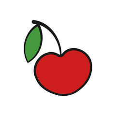 Wall Mural - cherry vector flat illustration. stylized red berry with green leaf on white background.