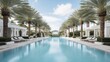A glamorous resort style pool area with crisp blue water. AI generated