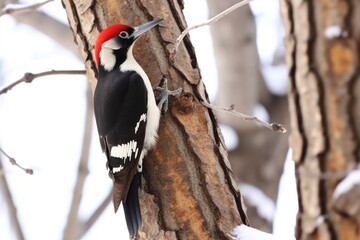 Canvas Print - woodpecker tapping on tree bark, producing rhythmic sounds