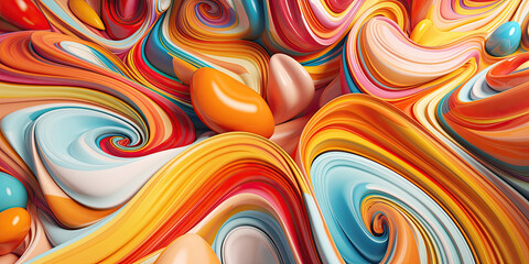 Wall Mural - Flowing 3D shapes in bright colors