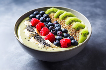 Wall Mural - Healthy meets gourmet in a visually appealing avocado bowl, adorned with contrasting textures and sweet, succulent toppings.