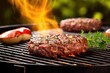 burger patty cooking on a grill, thermometer inset