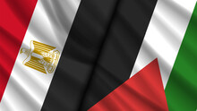 Vector Economic And Political Banner. Wavy Flags Of Palestine And Egypt. Support And Alliance.