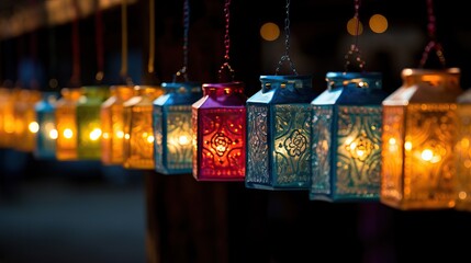 Wall Mural - Colorful decorative lanterns for Ramadan Kareem festival in Thailand. Generative AI