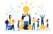 © Ekaterina  Siubarova - Team metaphor. People hold a large light bulb symbolizing a creative idea. Symbol of teamwork, cooperation, partnership. Businessman connecting puzzle to build light bulb concept flat illustration