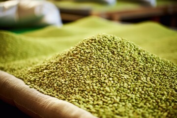 Canvas Print - piles of fresh harvest green coffee beans ready for roasting