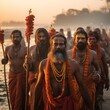 illustration ofUnidentified Hindu pilgrims carrying out a religious, Generative ai