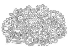 Vector Abstract Mandala Pattern With Flowers In A Doodle Style. Anti-stress Coloring Book Page For Adults