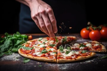 Canvas Print - hand boxing up a leftover slice of margherita pizza