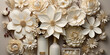 Wunderschöne Dekoration Blumen in weiß mit gold im edlen Stil im Querformat, ai generativ