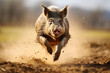 wild hog running in nature with motion blurred background, hog, animal, wildlife, forrest animal