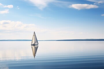 Poster - sailboat on calm lake with wind-filled sails