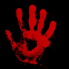 Fototapeta bloody hand print isolated on black background. royalty high-quality free stock photo image of  horror scary blood dirty handprint and fingerprint overlay on black backgrounds