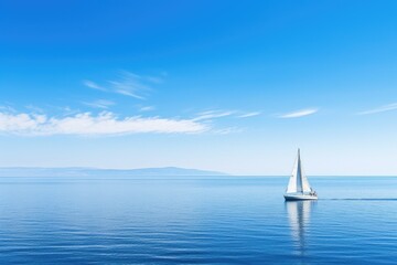  a yacht sailing into the horizon on a calm blue sea