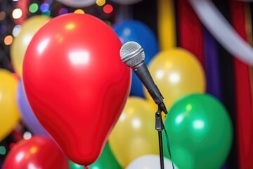 Wall Mural - close up of festive balloons near a microphone