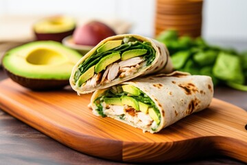 Canvas Print - homemade turkey and avocado wrap on a board