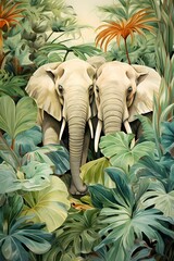 Wall Mural - Wildlife scenery with two elephants