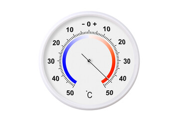 Wall Mural - Celsius scale thermometer isolated on transparent background. Ambient temperature plus 45 degrees