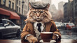 hipster cat with coffee cup