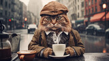 Fototapeta  - hipster cat with coffee cup