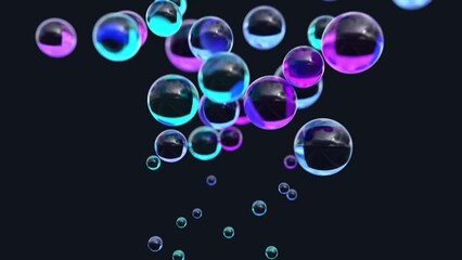 Poster - floating colorful bubbles on black