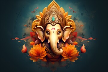 Canvas Print - illustration of illustration for Ganesha face in poster color use,Generative ai