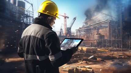 Male engineer using digital tablet while working on construction site