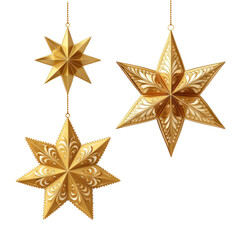 set of christmas stars decorations isolated on transparent background, generative ai