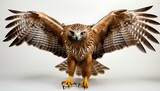 Fototapeta  - red tailed hawk in flight. Red tailed hawk isolated on white background with shadow. Hawk isolated. Hawk with his wings spread on white background.