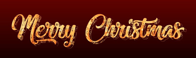 Poster - Merry Christmas lettering on banner - gold decorative text on dark background - 3D llustration