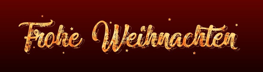 Poster - Merry Christmas (in german Frohe Weihnachten) lettering on banner - gold decorative text on dark background - 3D llustration